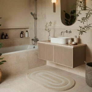 ensemble oasis beige exposé dans une salle de bain